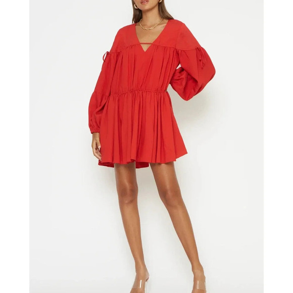 ANTHROPOLOGIE 4S13NNA Marina Dress Red Boho Tiered Long sleeve Size Small - Picture 1 of 10